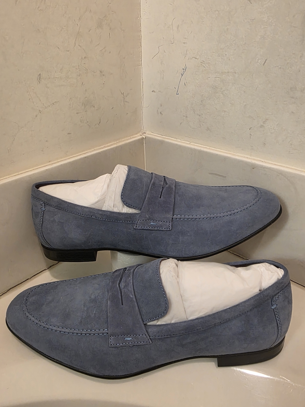 Johnson & Murphy Men's Blue Suede Penny Loafers